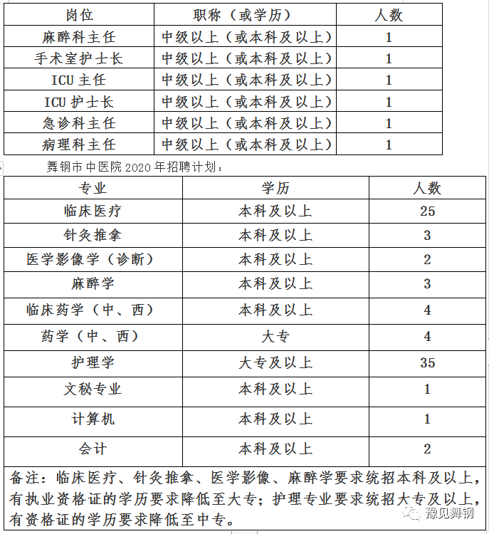 2020河南省平頂山舞鋼市中醫(yī)院公開招聘86名專業(yè)技術(shù)人員公告